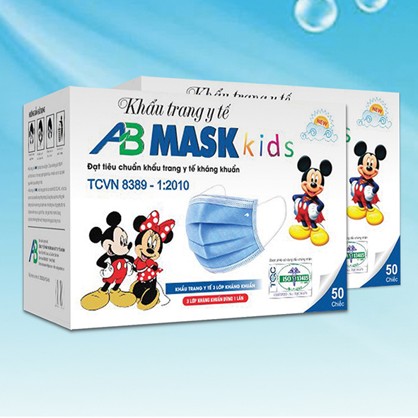 KHẨU TRANG Y TẾ AB MASK KIDS - 03 LỚP GIẤY KHÁNG KHUẨN HỘP 50 CHIẾC