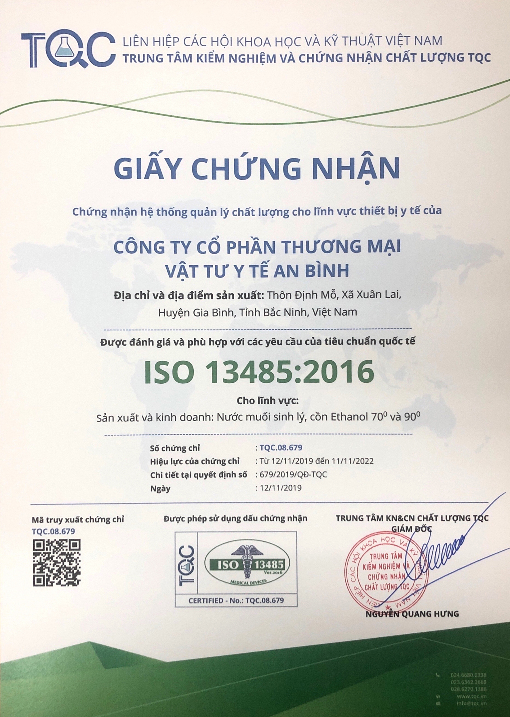 CÁC CHỨNG NHẬN CHẤT LƯỢNG THIẾT BỊ Y TẾ